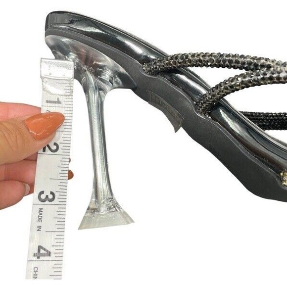 AZALEA WANG Anarchy Stiletto Black Crystals Lucite Clear Heel Sandals Square 8.5 - Picture 8 of 12